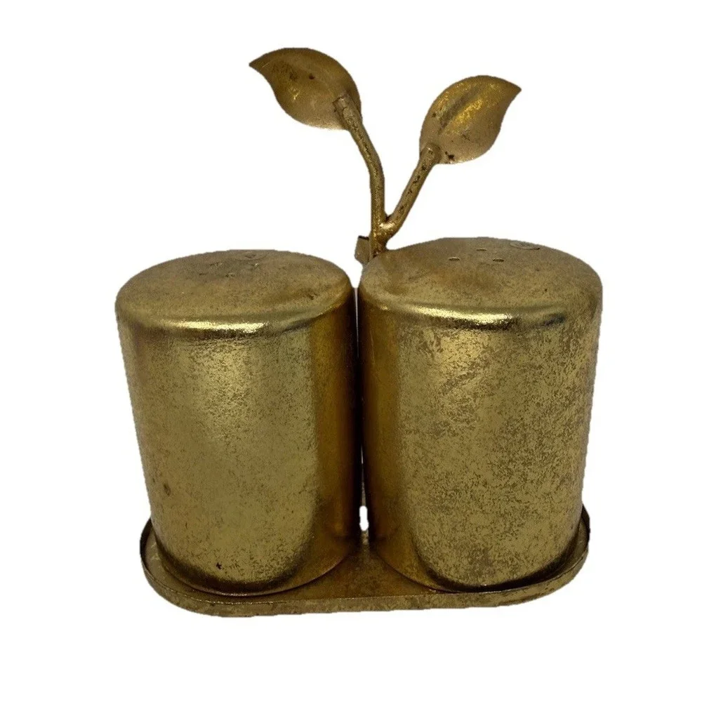 Pier 1 Imports Gold Floral Salt and Pepper Shaker Set White Flower